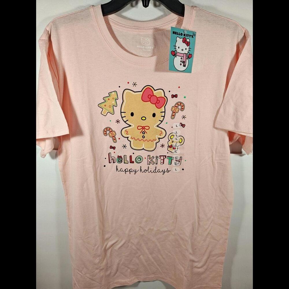 Sanrio Hello Kitty Gingerbread Pink Christmas T-shirt Women's Size Large NWT